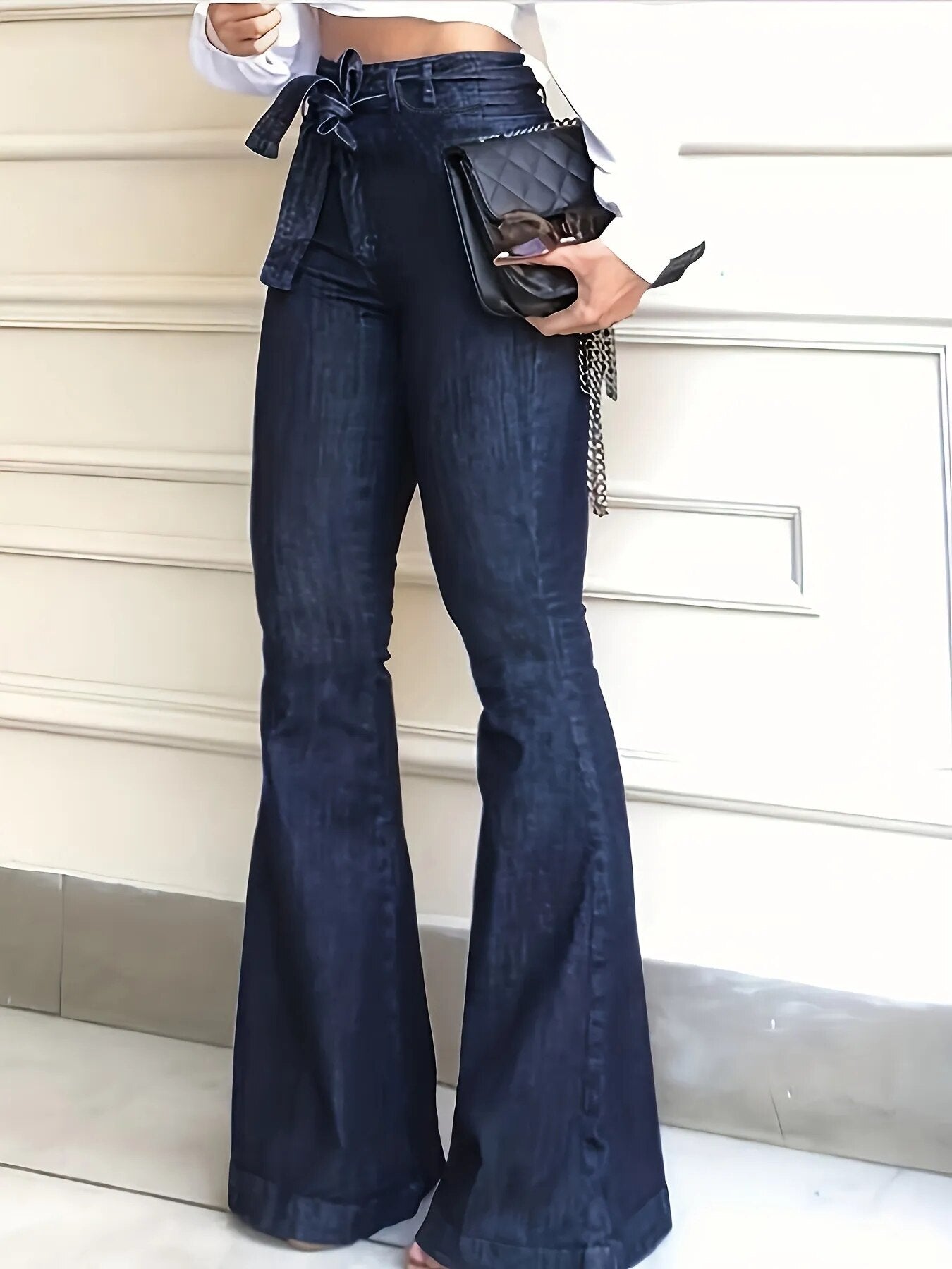 Women's Navy Blue Flared Denim Pants