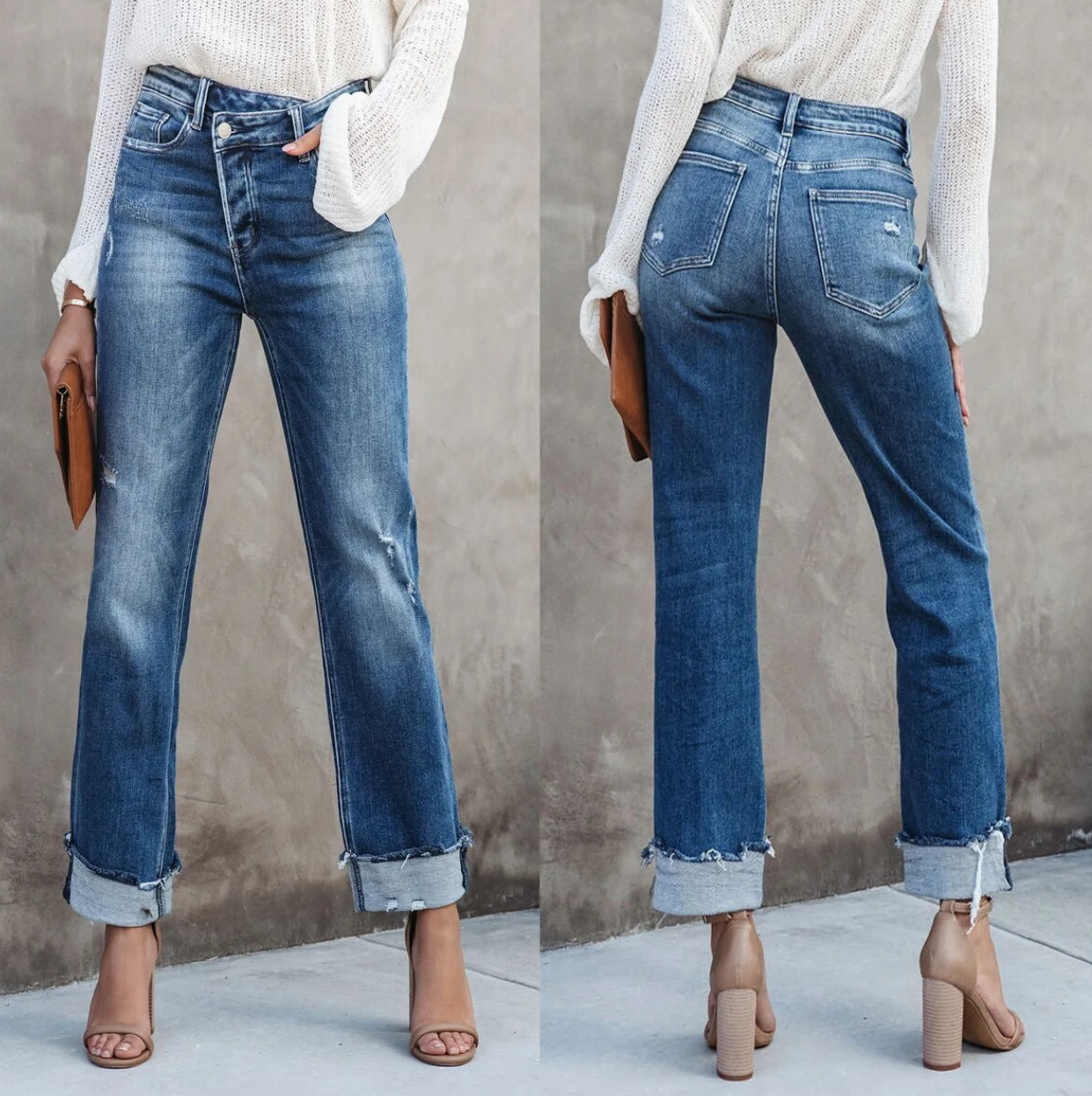 Women's Casual Loose Medium Wash High Waist Jeans