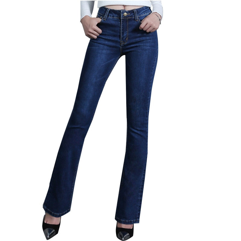 Women's Mid Waist Boot Cut Flare Dark Wash Jeans