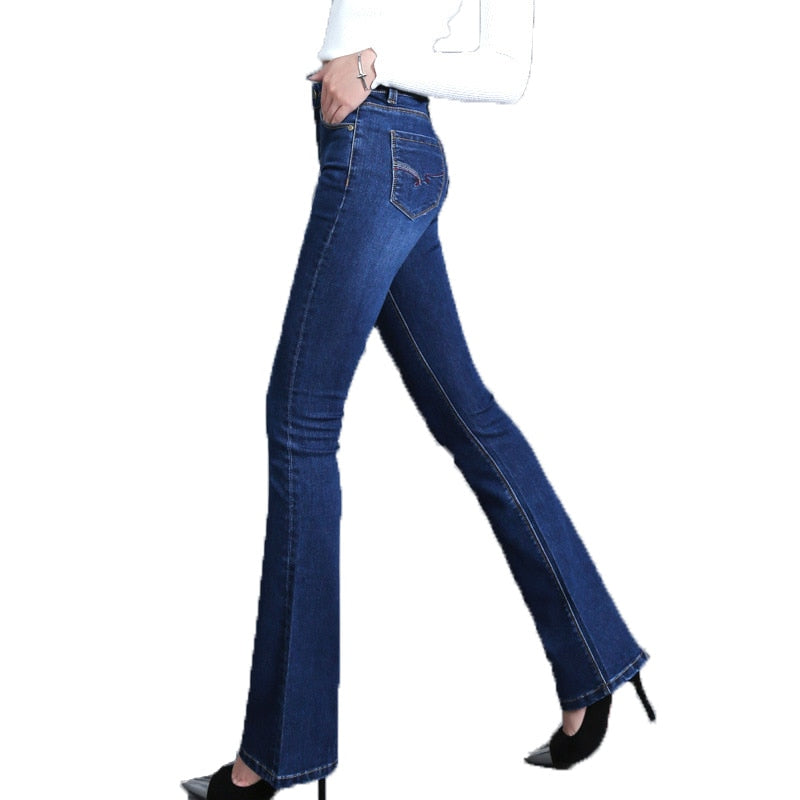 Women's Mid Waist Boot Cut Flare Dark Wash Jeans