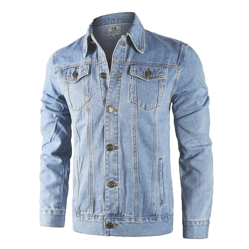Men's Light Wash Denim Jean Jacket with Front Pockets