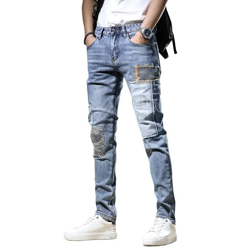 Men's Stylish Ripped & Patchworked Skinny Jeans