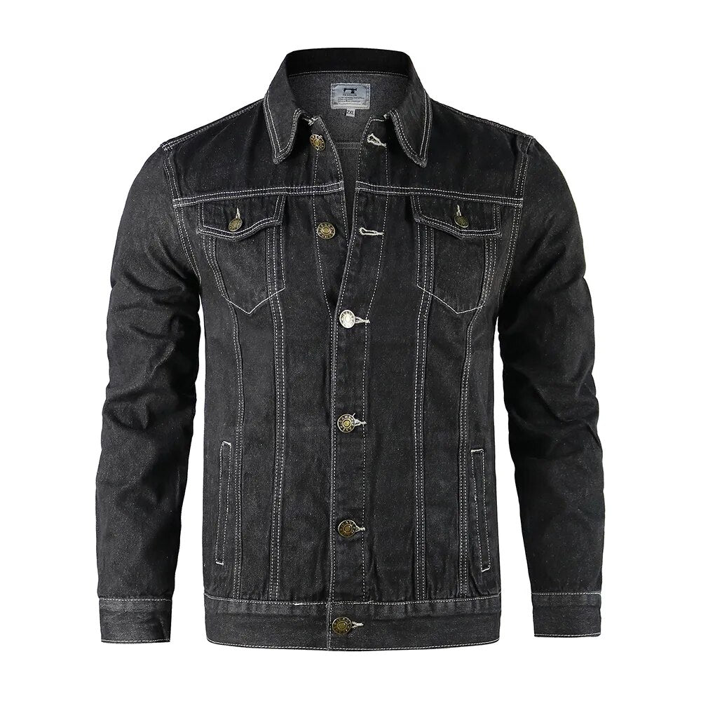 Men's Dark Wash Denim Cotton with Front Pockets Jacket