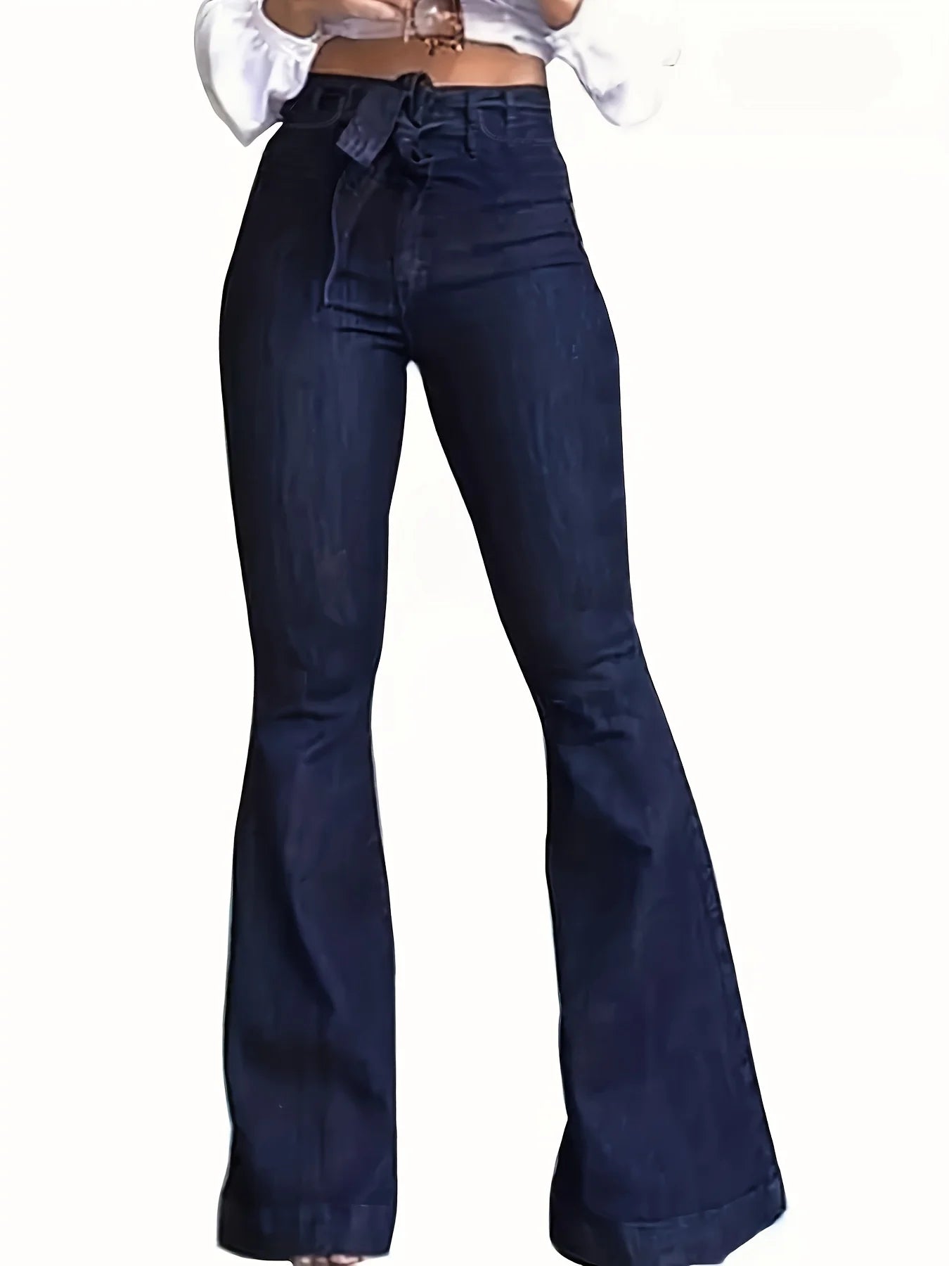 Women's Navy Blue Flared Denim Pants
