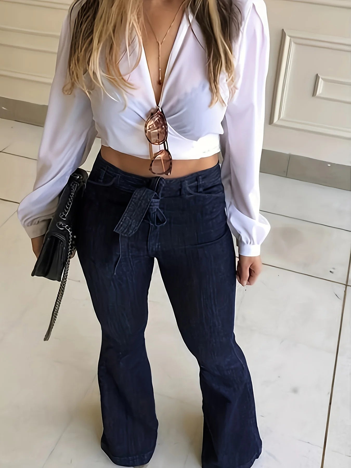 Women's Navy Blue Flared Denim Pants