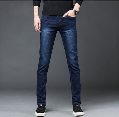 Men's Mid Waist Slim Straight Stretch Stone Wash Jeans
