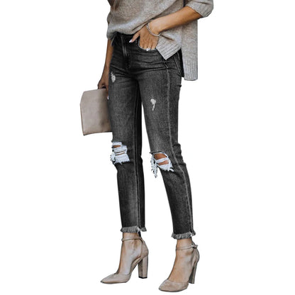 Women's Black Ripped Slim Fit High Waist Jeans