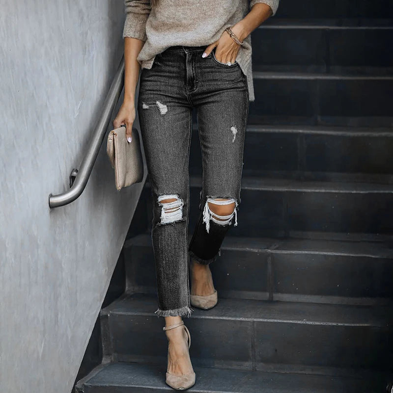 Women's Black Ripped Slim Fit High Waist Jeans