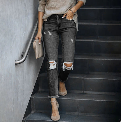 Women's Black Ripped Slim Fit High Waist Jeans
