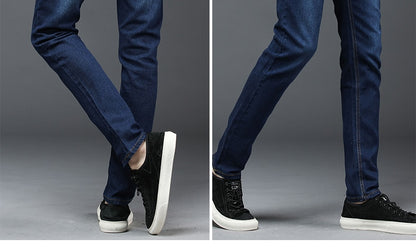 Men's Mid Waist Slim Straight Stretch Stone Wash Jeans