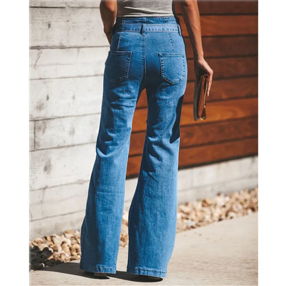 Women's Blue Tie Waist Flare Medium Wash Jeans