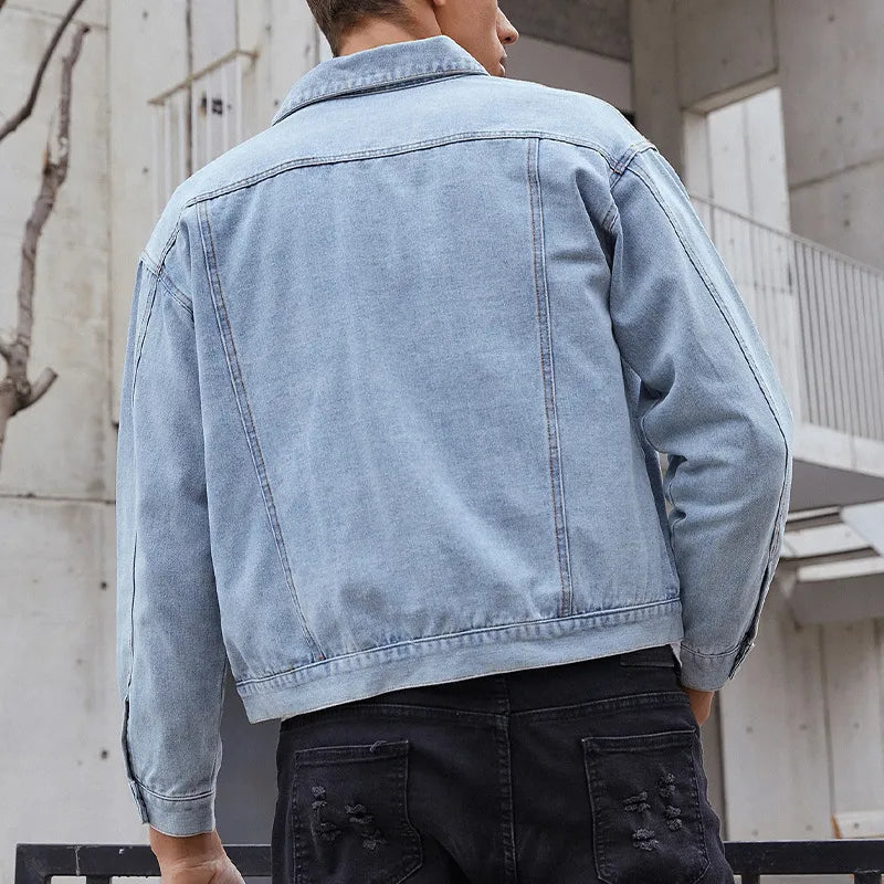 Men's Light Wash Denim Jean Jacket with Front Pockets