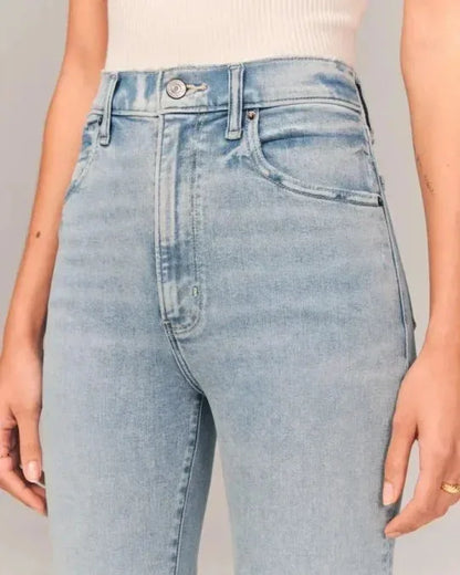 Women's Casual Light Blue Flare High Waist Stretch Jeans