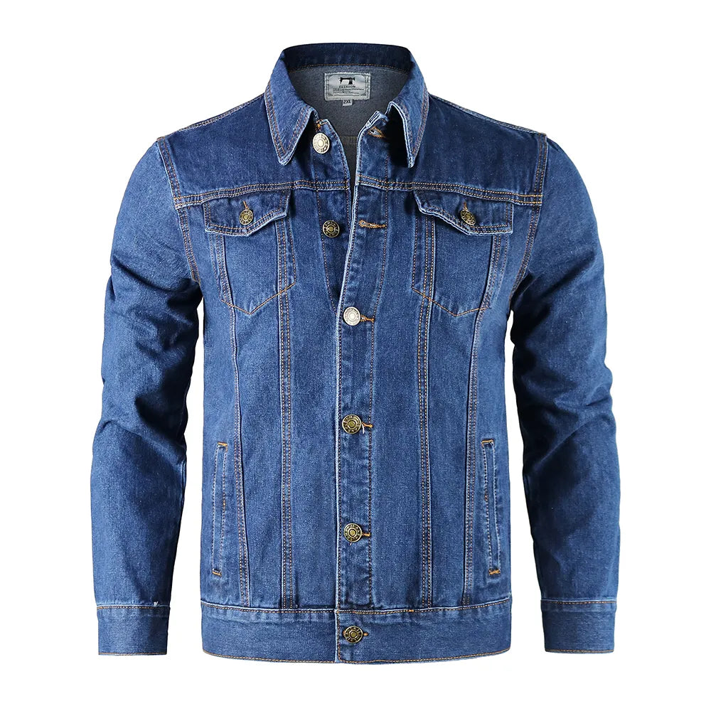 Men's Medium Wash Denim Cotton with Front Pockets Jacket