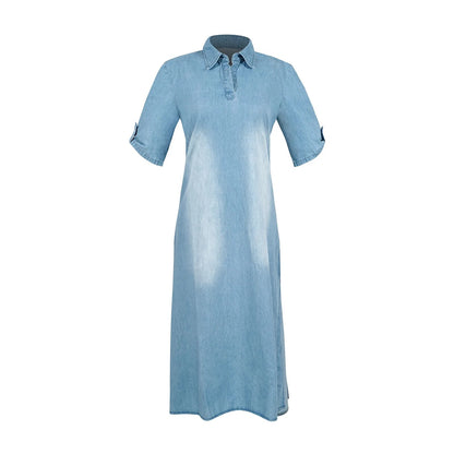 Women's Loose Long & Side Slitting Hem Denim Dress