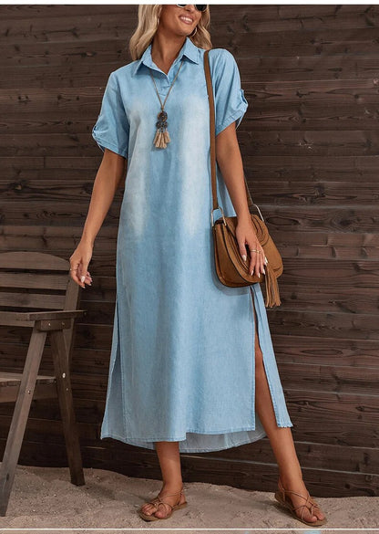 Women's Loose Long & Side Slitting Hem Denim Dress